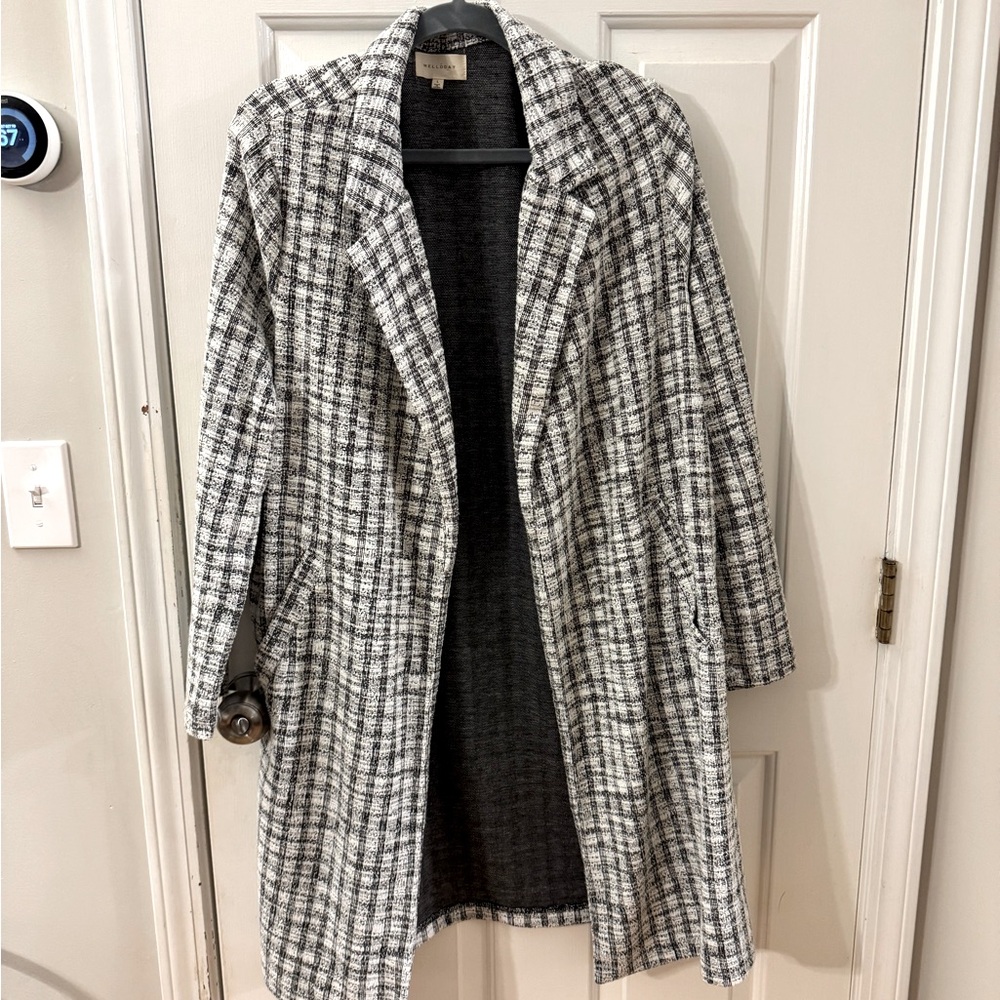 Melloday White and Black Plaid Jacket